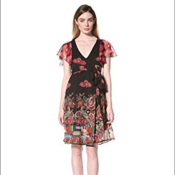 Desigual Dresses & Skirts - Desigual Vest Juliette Flutter Sleeve Wrap Dress Floral size 38